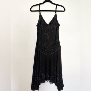 R&M Richards Petite Sleeveless Black Beaded Sequin Chiffon Dress, 12P